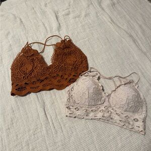 Rue21 Brown and Boutique Cream Lace Bralette Set with Scalloped Edges